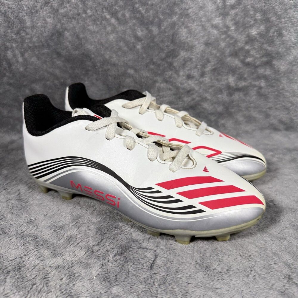 Adidas Youth F50 Club FG MG Messi Soccer Cleats Cloud White Lucid‎ Red Silver 3Y